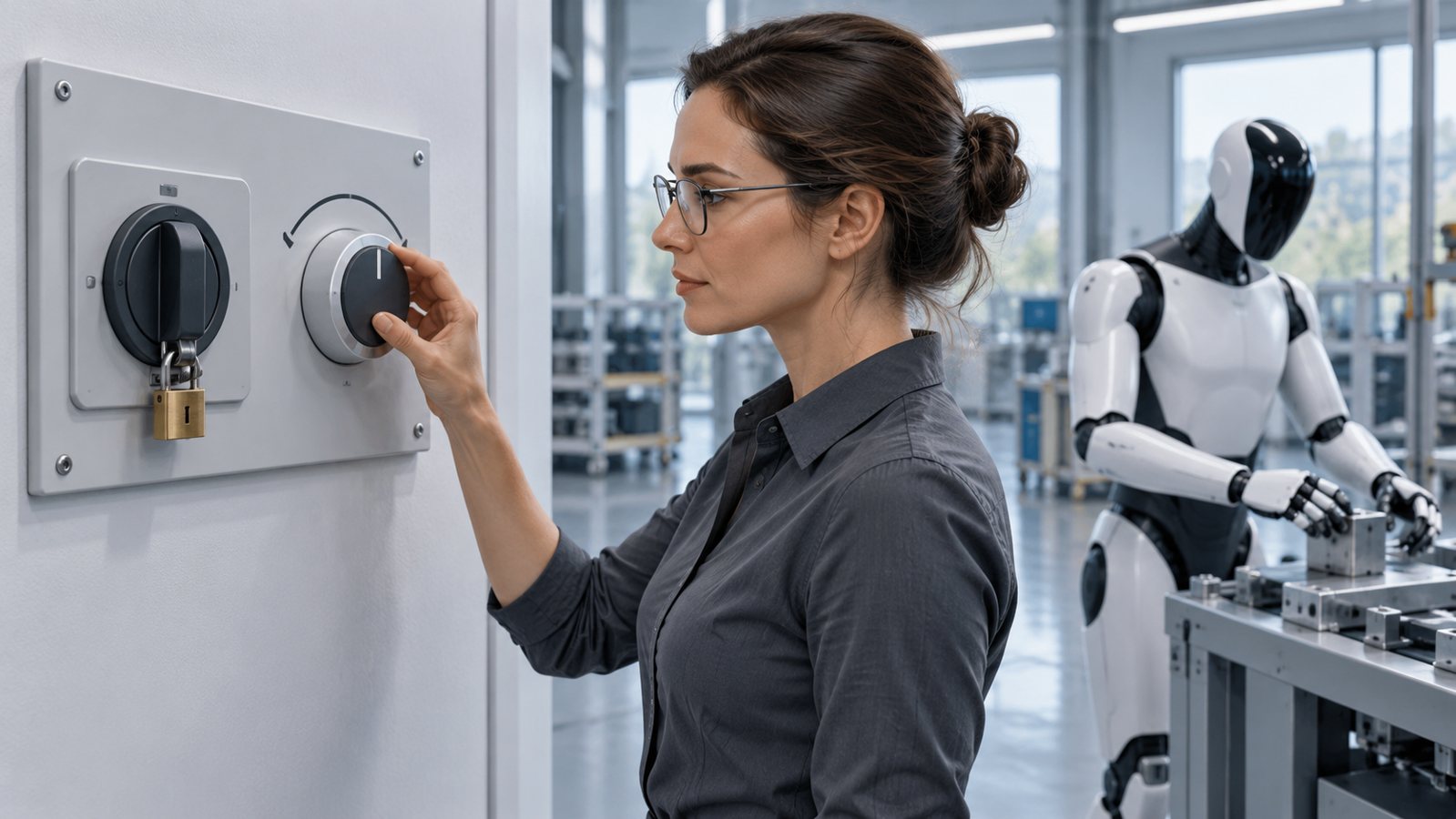 Painel com um único seletor de modelo travado e um botão de esforço girando de alto para médio