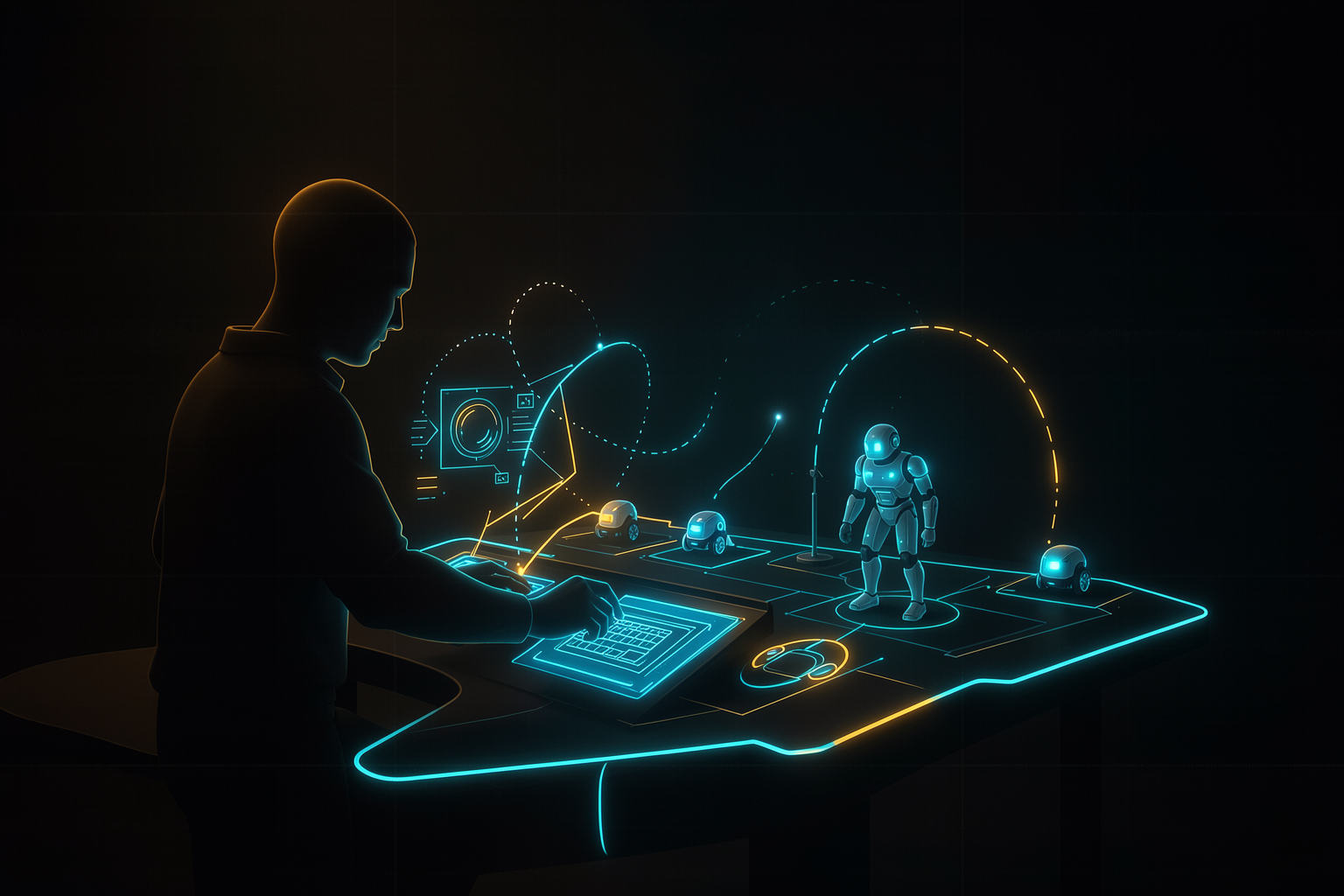 Um humano no papel de arquiteto, projetando uma máquina de loops que opera sozinha