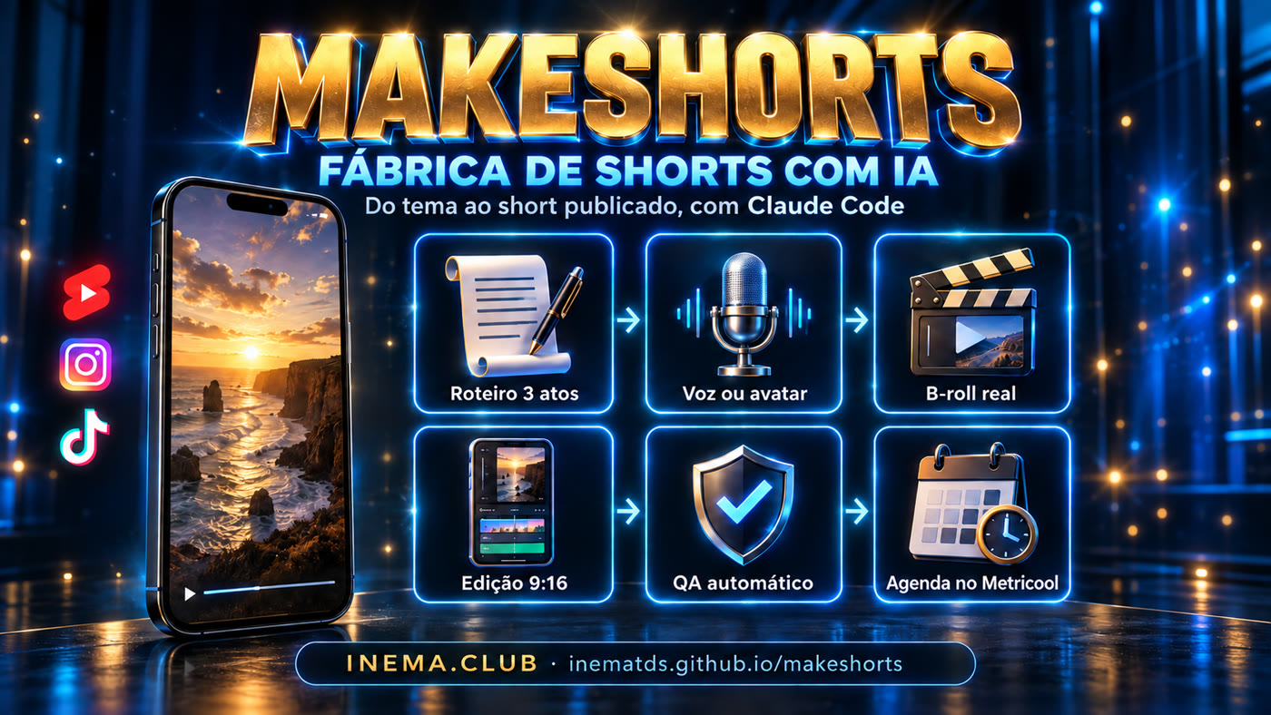 Banner do MakeShorts: fábrica de shorts com IA