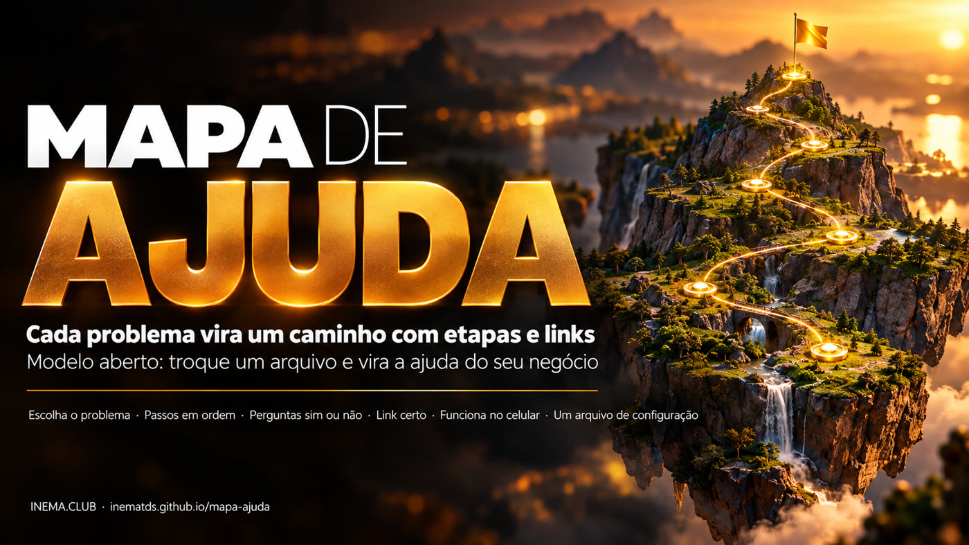 Mapa de Ajuda: cada problema vira um caminho com etapas e links