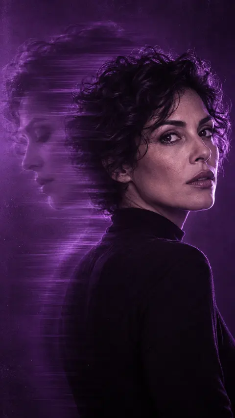 Exemplo de retrato violeta com rosto nítido e rastro controlado.