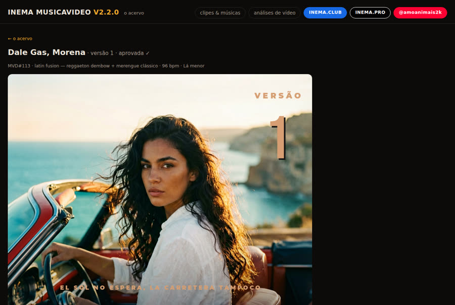 A página de uma música, com o clipe em cima
