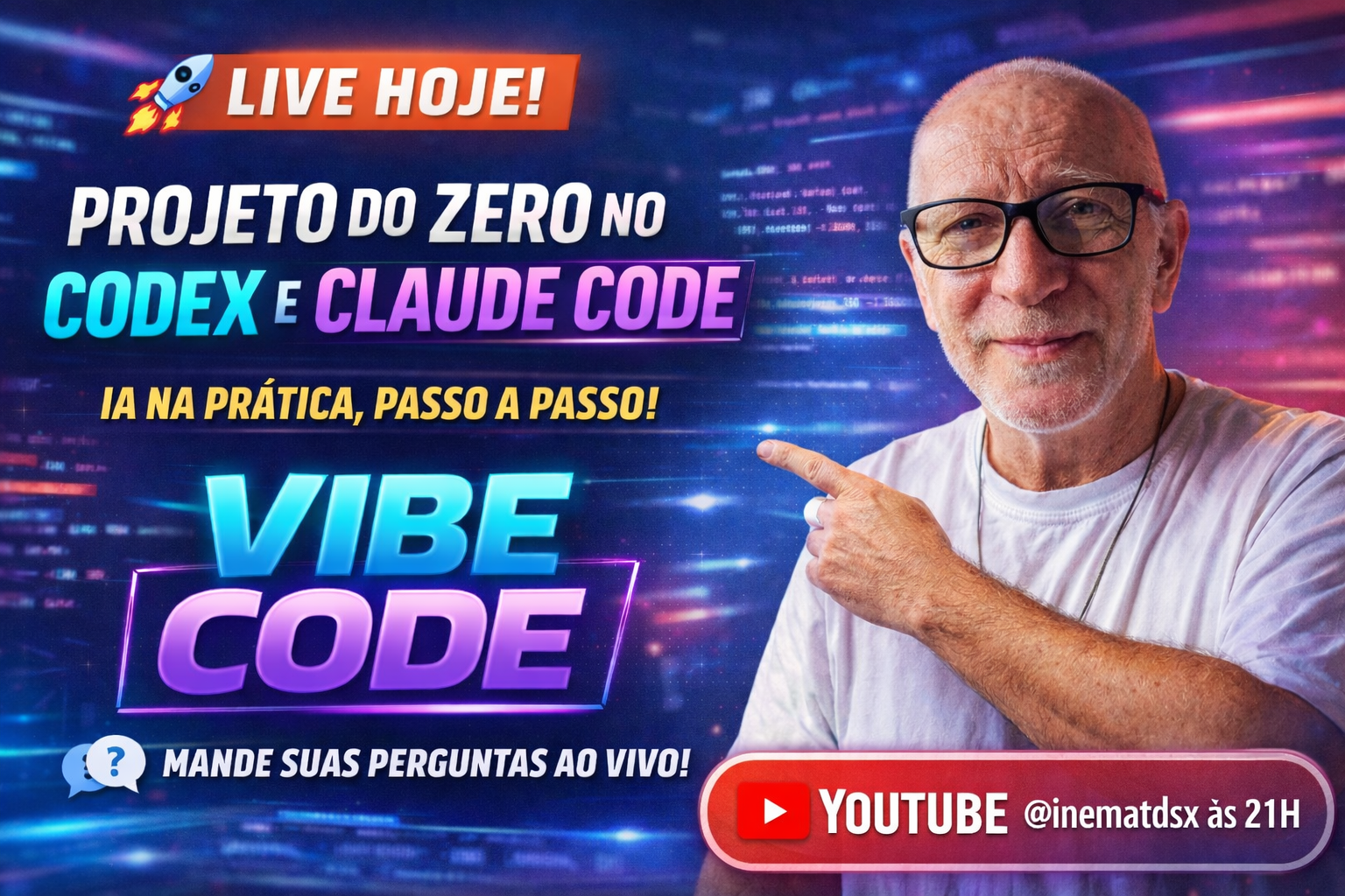 Live hoje: Projeto do zero no Codex e Claude Code