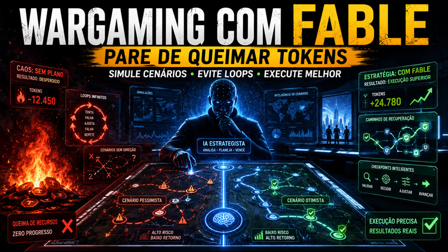 Wargaming com IA: cenário pessimista de alto risco à esquerda, cenário otimista de baixo risco e execução precisa à direita