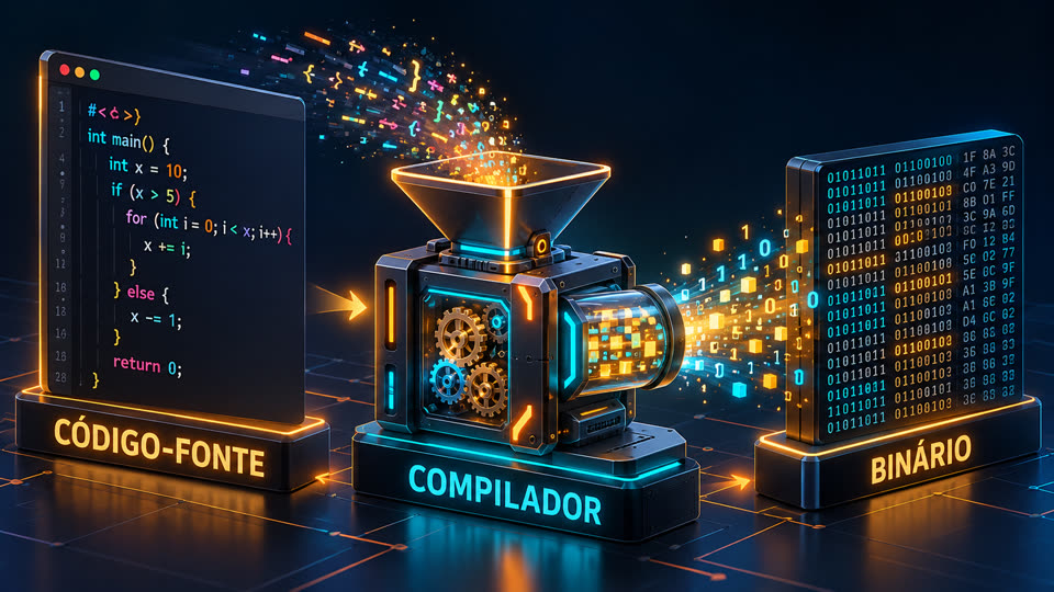 Código-fonte passa pelo compilador e vira binário