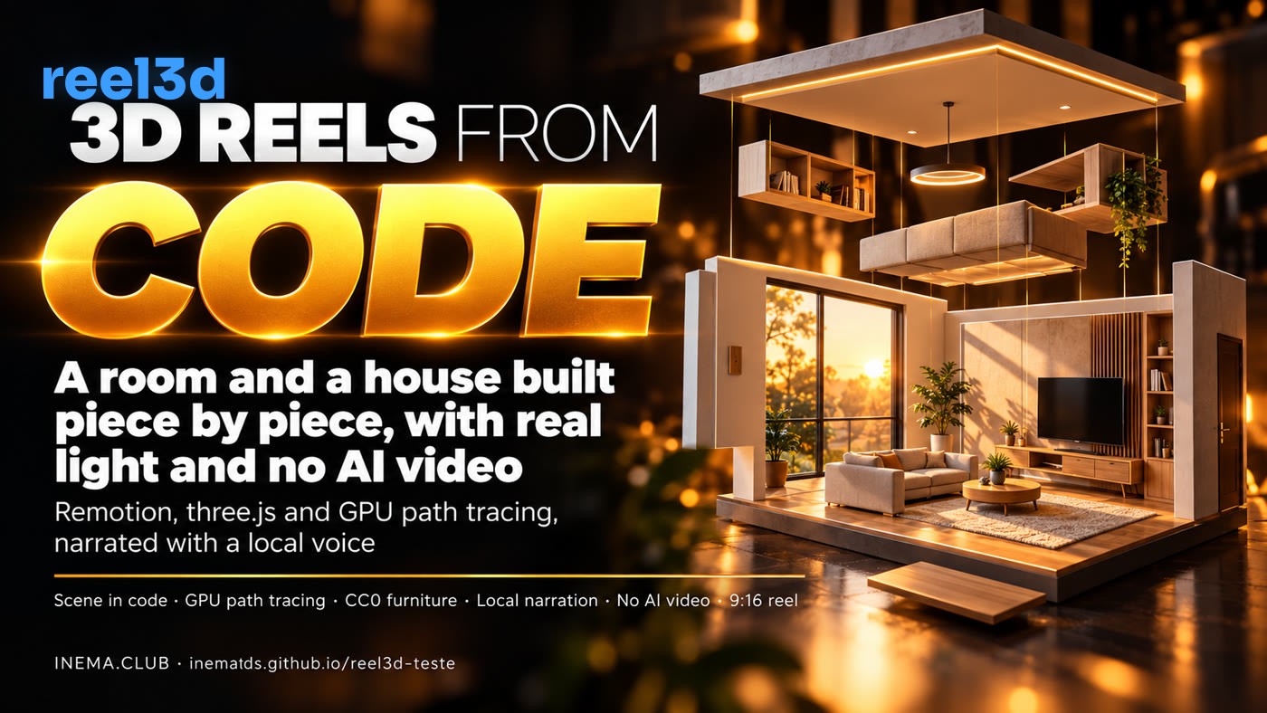 Banner: 3D reel made with code, bedroom built piece by piece