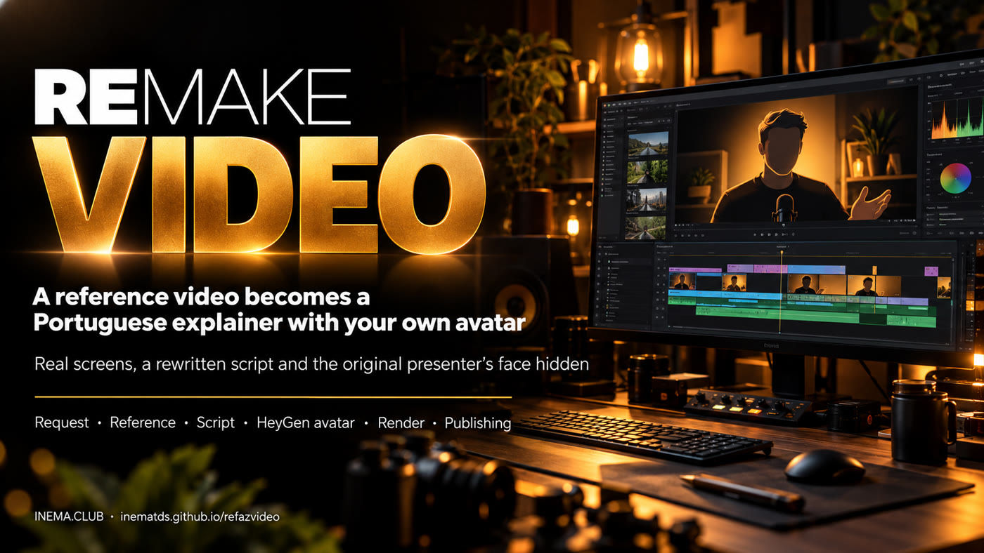 refazvideo banner: a reference video becomes an explainer with an avatar