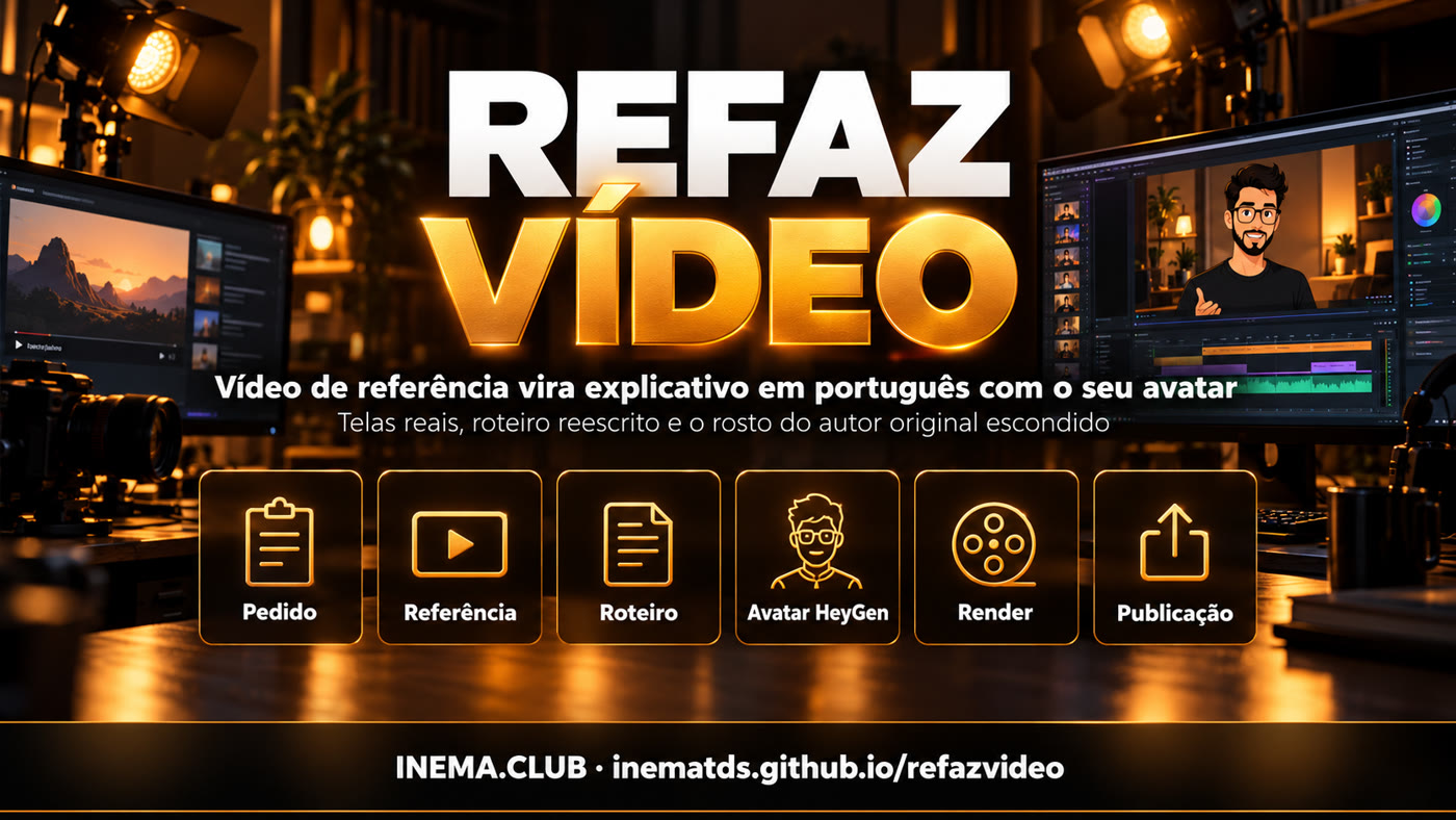 As etapas do refazvideo: pedido, referência, roteiro, avatar, render e publicação