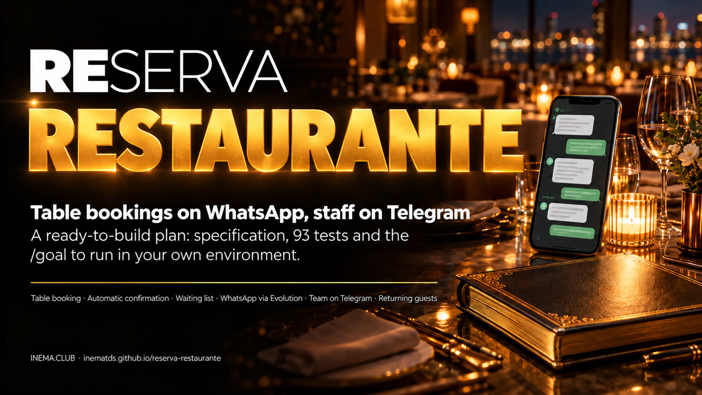 Reserva Restaurante banner: table booking, WhatsApp and the team on Telegram