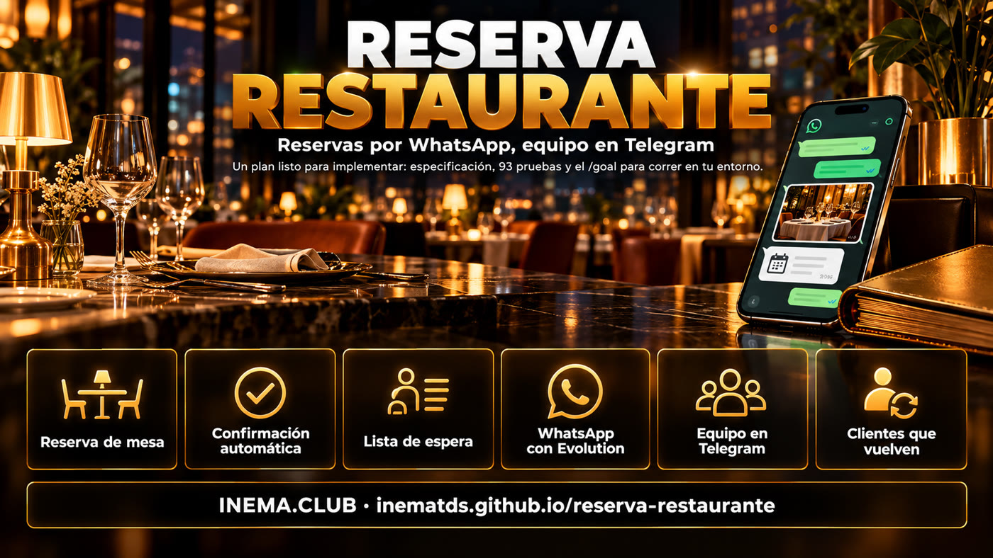 Reserva de mesa, asignación automática, confirmación, lista de espera, WhatsApp Evolution, equipo en Telegram, LGPD y Raio-X