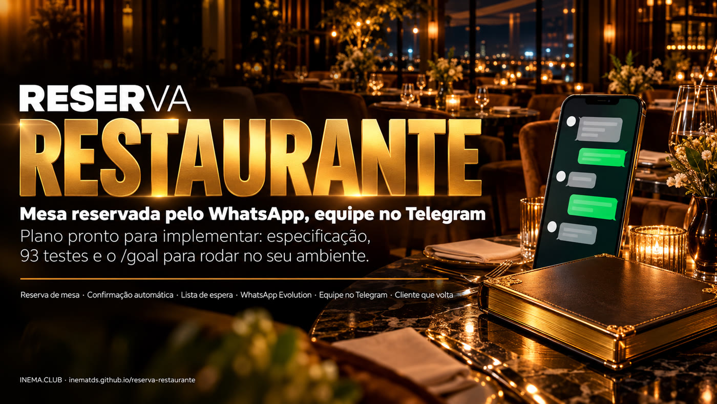 Banner do Reserva Restaurante: reserva de mesa, WhatsApp e equipe no Telegram