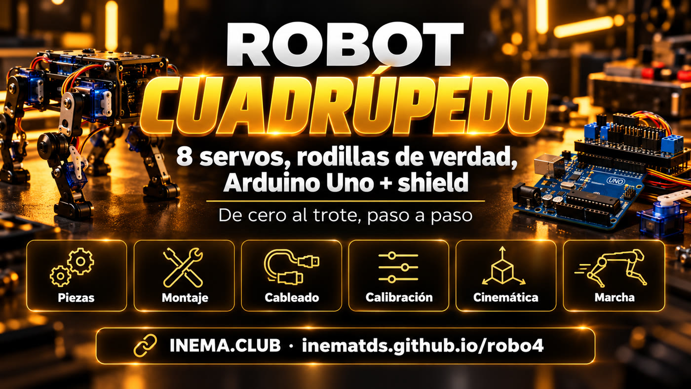 Etapas de robo4: piezas, montaje, cableado, calibración, cinemática y marcha