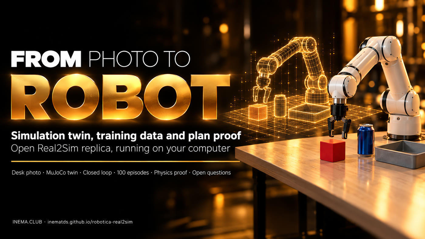 From photo to robot: a robotic arm over the table and the simulation twin beside it