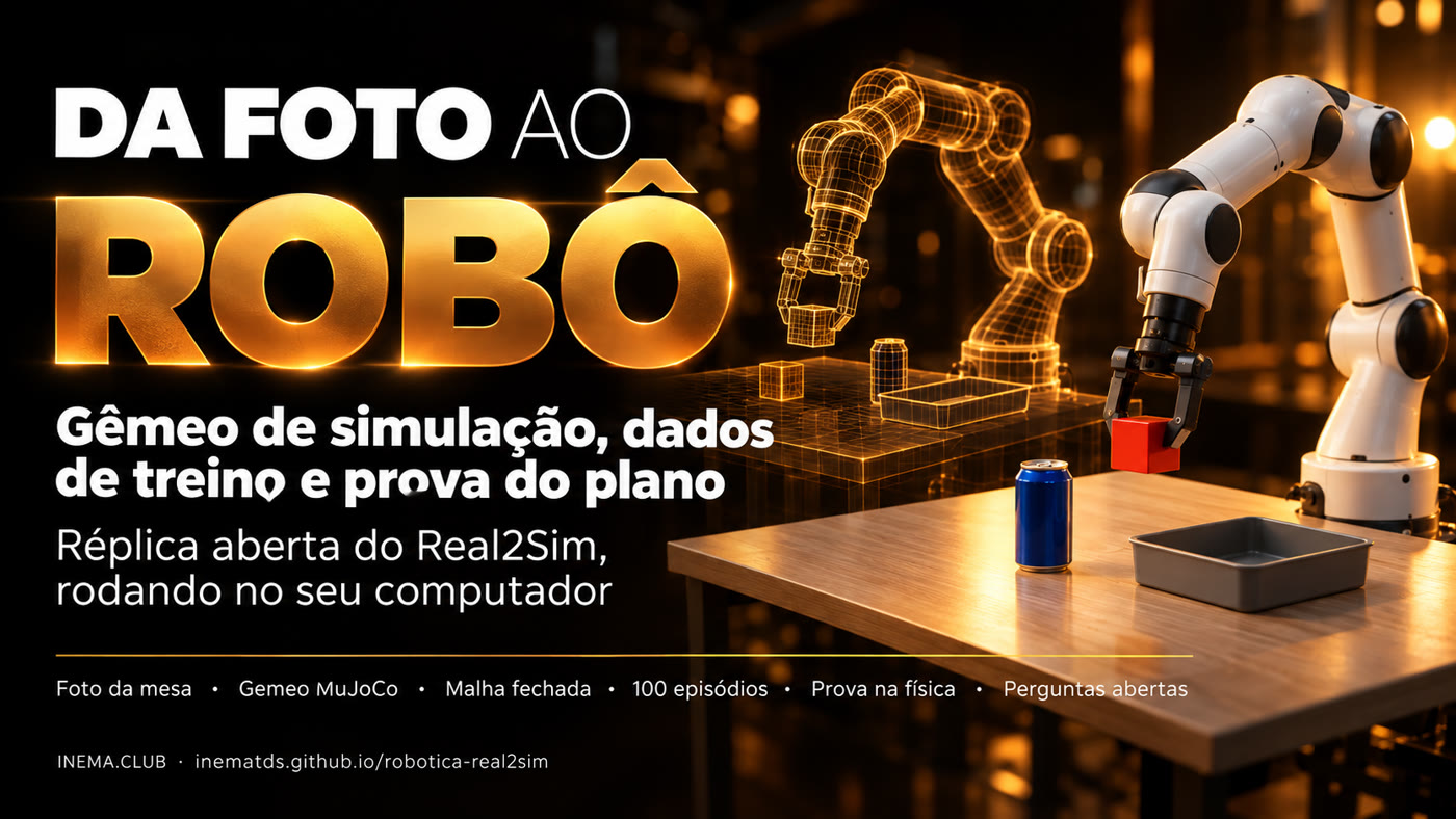 Da foto ao robô: braço robótico sobre a mesa e o gêmeo de simulação ao lado