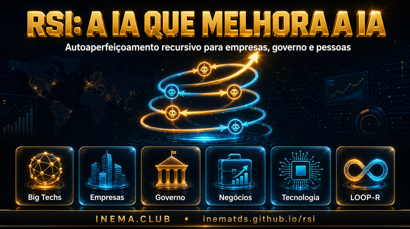 Banner: RSI, the AI that improves AI, with a spiral of agents and the audiences Big Tech, Companies, Government, Business, Technology and LOOP-R