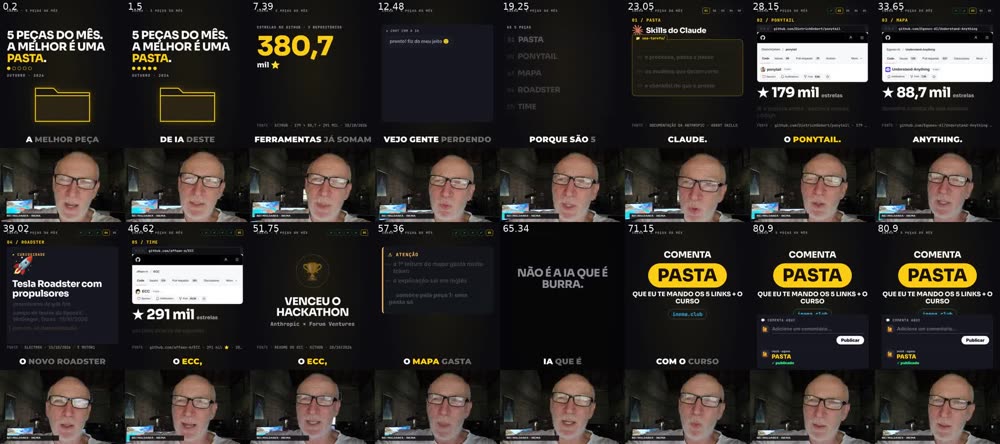 Folha do QA do reel exemplo: 16 quadros do começo ao cartão final, com o tempo de cada um