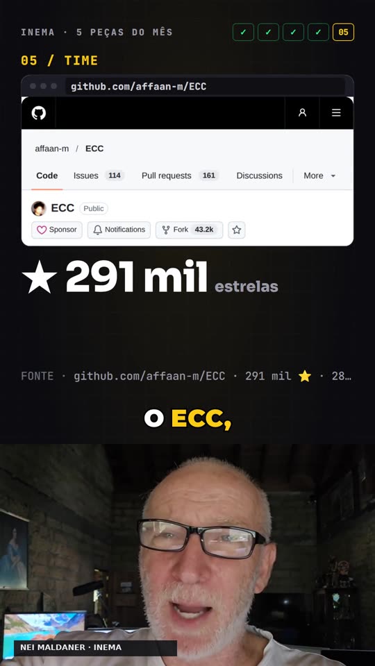 Peça 05: print real da página do ECC no GitHub e 291 mil estrelas