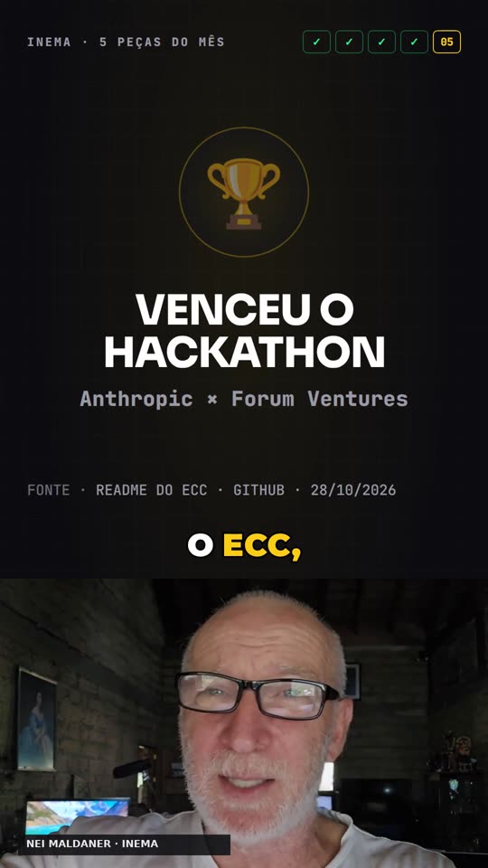 Selo com troféu: "Venceu o hackathon, Anthropic × Forum Ventures", com a fonte