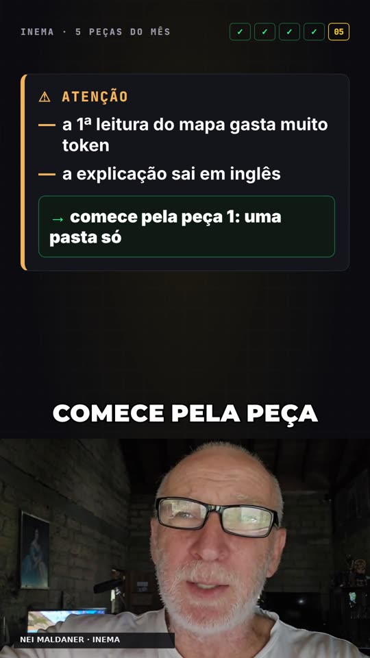 Cartão "Atenção" com duas limitações e a instrução "comece pela peça 1: uma pasta só"