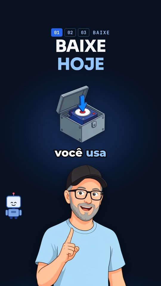 Peça 01: "Baixe hoje", um HD externo recebendo uma seta azul dentro de uma caixa de aço