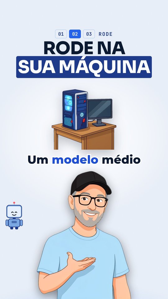 Peça 02 em papel azul-gelo: "Rode na sua máquina", um computador de mesa com monitor