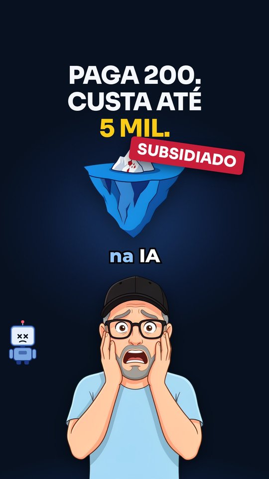 Gancho: "Paga 200. Custa até 5 mil." com 5 MIL em amarelo, um iceberg com a parte escondida enorme, carimbo SUBSIDIADO e o avatar assustado