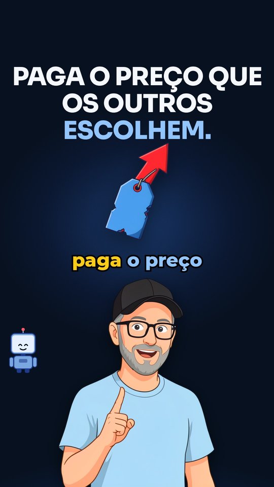 Máxima: "Paga o preço que os outros escolhem." e uma etiqueta de preço com seta vermelha subindo