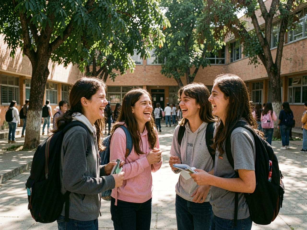 Jovens no pátio de uma escola de ensino médio