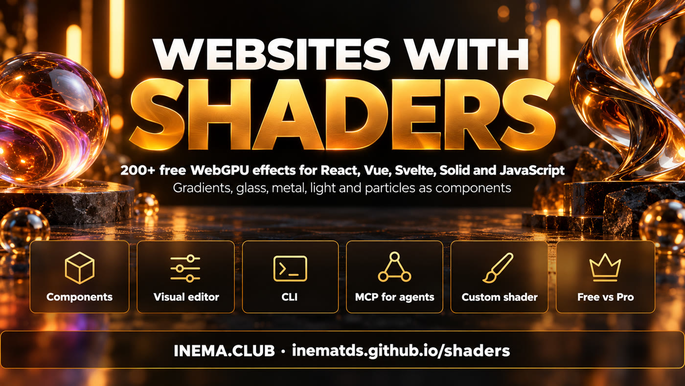 Banner: components, visual editor, CLI, MCP for agents, your own shader, free vs Pro
