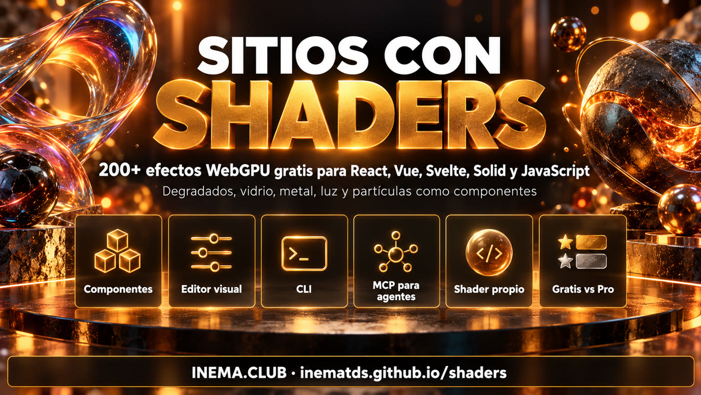 Banner: componentes, editor visual, CLI, MCP para agentes, shader propio, gratis vs Pro