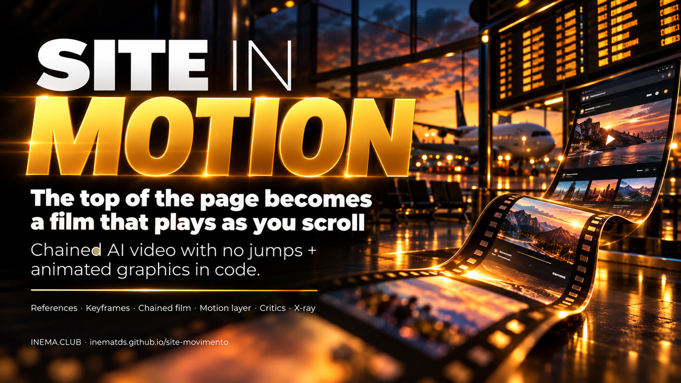 Site em Movimento: the top of the site becomes a film that moves with the scroll