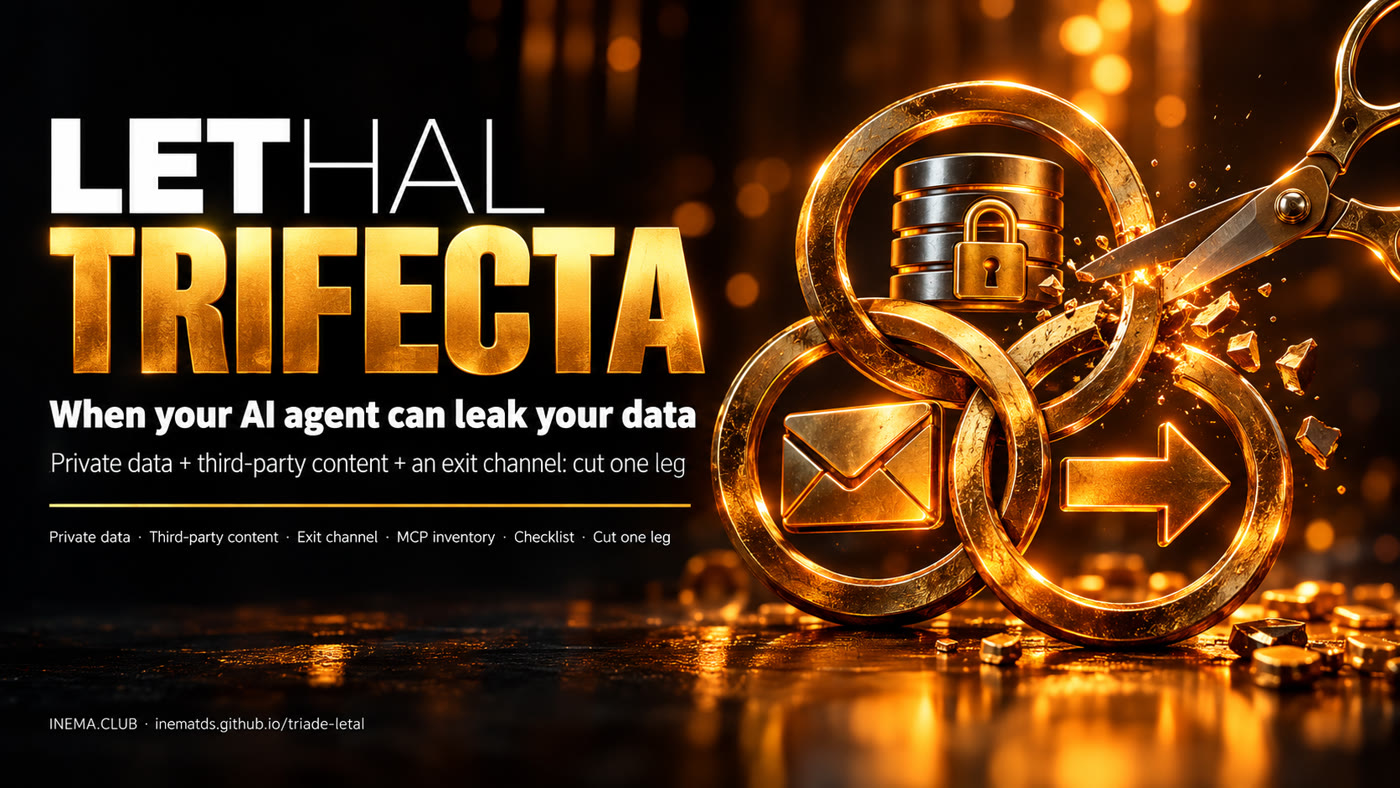 Lethal Trifecta: private data, third-party content, and an outbound channel
