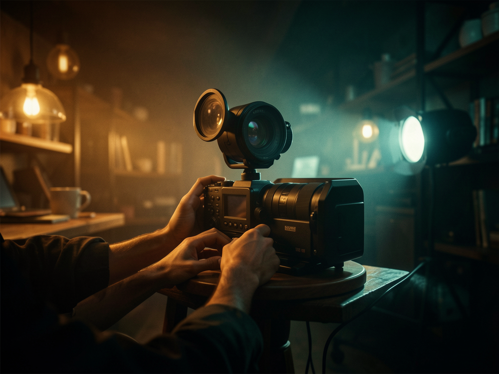 Capa do videoprodutor — arte dark premium âmbar do orquestrador de vídeo INEMA