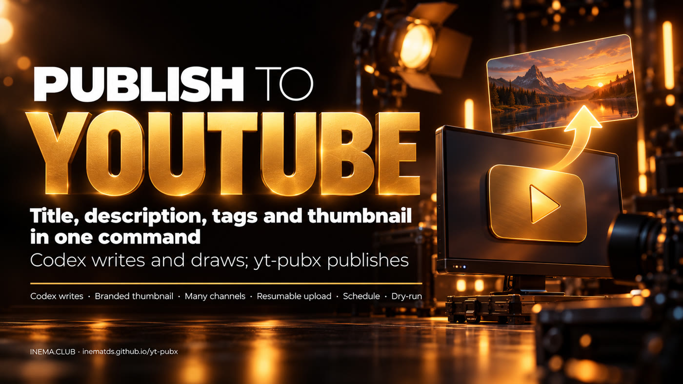 yt-pubx banner: publish to YouTube with one command