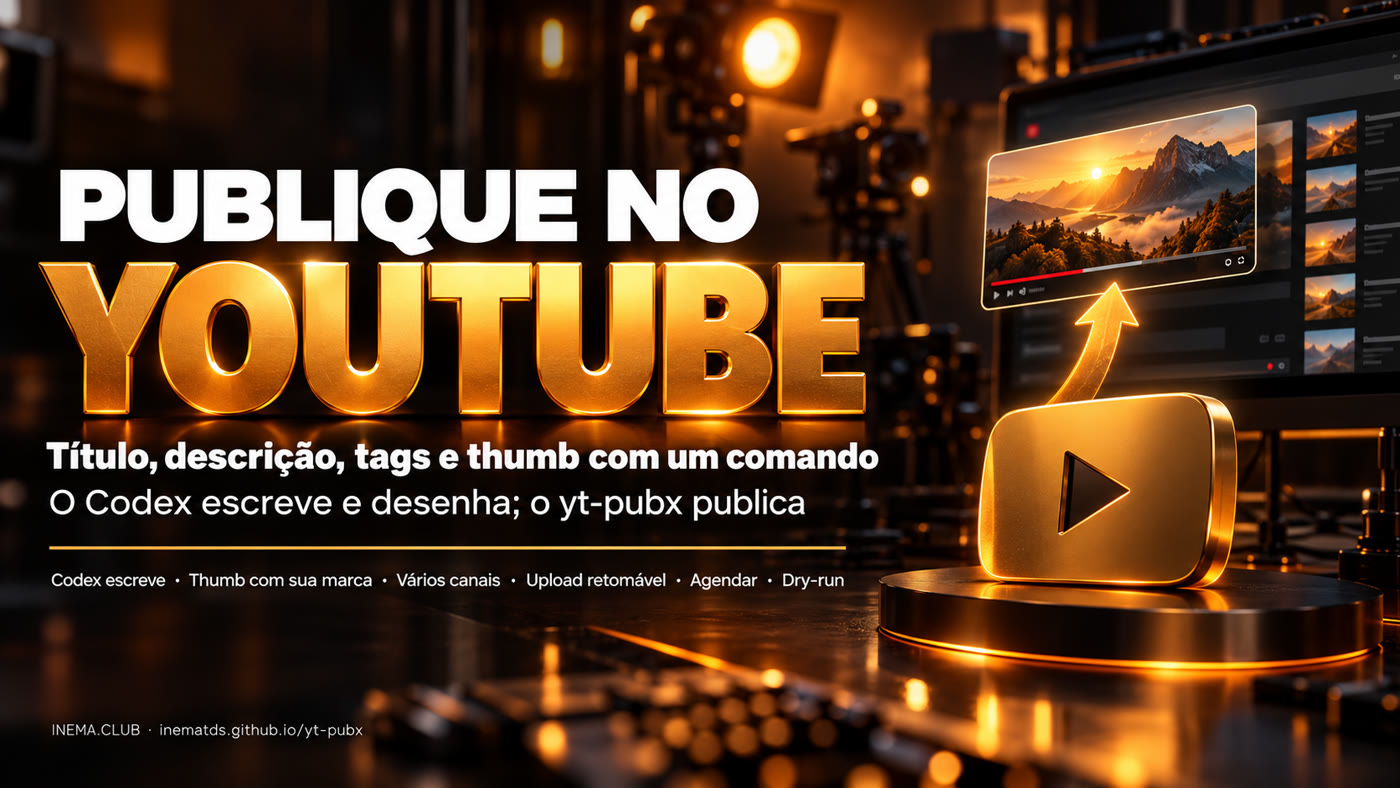 Banner do yt-pubx: publique no YouTube com um comando